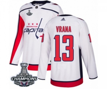 Men Adidas Washington Capitals #13 Jakub Vrana Authentic White Away 2018 Stanley Cup Final Champions NHL Jersey