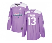 Men Adidas Washington Capitals #13 Jakub Vrana Purple Authentic Fights Cancer Stitched NHL Jersey