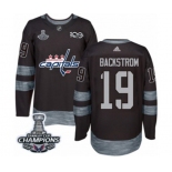 Men Adidas Washington Capitals #19 Nicklas Backstrom Authentic Black 1917-2017 100th Anniversary 2018 Stanley Cup Final Champions NHL Jersey