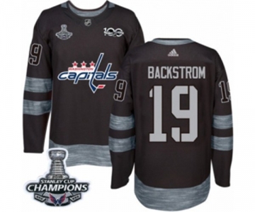 Men Adidas Washington Capitals #19 Nicklas Backstrom Authentic Black 1917-2017 100th Anniversary 2018 Stanley Cup Final Champions NHL Jersey