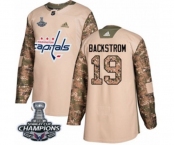 Men Adidas Washington Capitals #19 Nicklas Backstrom Authentic Camo Veterans Day Practice 2018 Stanley Cup Final Champions NHL Jersey