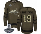 Men Adidas Washington Capitals #19 Nicklas Backstrom Authentic Green Salute to Service 2018 Stanley Cup Final Champions NHL Jersey