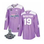 Men Adidas Washington Capitals #19 Nicklas Backstrom Authentic Purple Fights Cancer Practice 2018 Stanley Cup Final Champions NHL Jersey