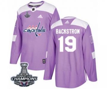 Men Adidas Washington Capitals #19 Nicklas Backstrom Authentic Purple Fights Cancer Practice 2018 Stanley Cup Final Champions NHL Jersey