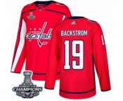 Men Adidas Washington Capitals #19 Nicklas Backstrom Authentic Red Home 2018 Stanley Cup Final Champions NHL Jersey