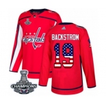 Men Adidas Washington Capitals #19 Nicklas Backstrom Authentic Red USA Flag Fashion 2018 Stanley Cup Final Champions NHL Jersey