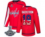 Men Adidas Washington Capitals #19 Nicklas Backstrom Authentic Red USA Flag Fashion 2018 Stanley Cup Final Champions NHL Jersey