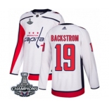 Men Adidas Washington Capitals #19 Nicklas Backstrom Authentic White Away 2018 Stanley Cup Final Champions NHL Jersey