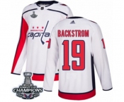 Men Adidas Washington Capitals #19 Nicklas Backstrom Authentic White Away 2018 Stanley Cup Final Champions NHL Jersey