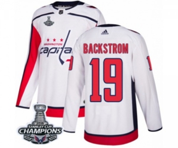 Men Adidas Washington Capitals #19 Nicklas Backstrom Authentic White Away 2018 Stanley Cup Final Champions NHL Jersey