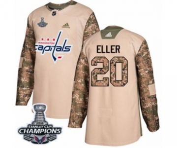 Men Adidas Washington Capitals #20 Lars Eller Authentic Camo Veterans Day Practice 2018 Stanley Cup Final Champions NHL Jersey