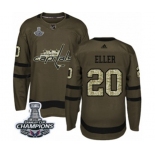 Men Adidas Washington Capitals #20 Lars Eller Authentic Green Salute to Service 2018 Stanley Cup Final Champions NHL Jersey