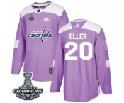 Men Adidas Washington Capitals #20 Lars Eller Authentic Purple Fights Cancer Practice 2018 Stanley Cup Final Champions NHL Jersey