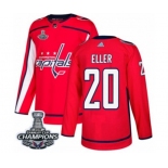 Men Adidas Washington Capitals #20 Lars Eller Authentic Red Home 2018 Stanley Cup Final Champions NHL Jersey