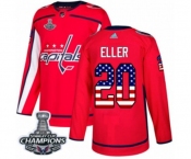 Men Adidas Washington Capitals #20 Lars Eller Authentic Red USA Flag Fashion 2018 Stanley Cup Final Champions NHL Jersey