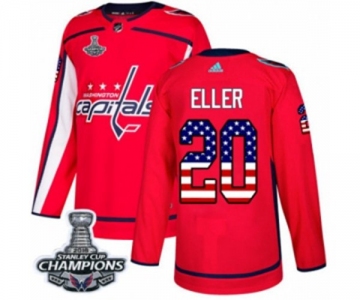 Men Adidas Washington Capitals #20 Lars Eller Authentic Red USA Flag Fashion 2018 Stanley Cup Final Champions NHL Jersey