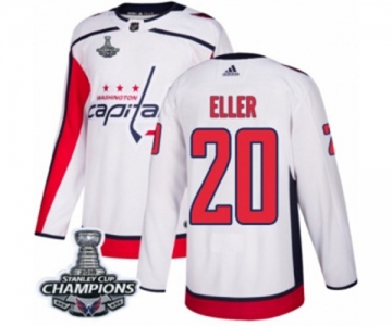 Men Adidas Washington Capitals #20 Lars Eller Authentic White Away 2018 Stanley Cup Final Champions NHL Jersey