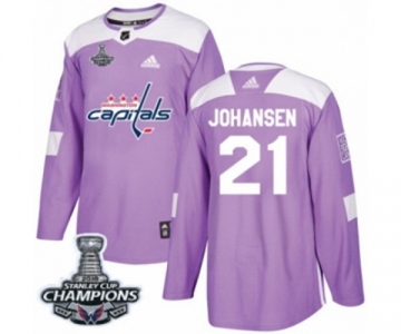 Men Adidas Washington Capitals #21 Lucas Johansen Authentic Purple Fights Cancer Practice 2018 Stanley Cup Final Champions NHL Jersey