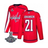 Men Adidas Washington Capitals #21 Lucas Johansen Authentic Red Home 2018 Stanley Cup Final Champions NHL Jersey