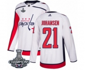 Men Adidas Washington Capitals #21 Lucas Johansen Authentic White Away 2018 Stanley Cup Final Champions NHL Jersey