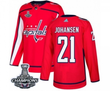 Men Adidas Washington Capitals #21 Lucas Johansen Premier Red Home 2018 Stanley Cup Final Champions NHL Jersey