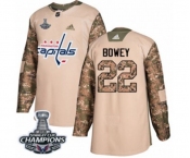 Men Adidas Washington Capitals #22 Madison Bowey Authentic Camo Veterans Day Practice 2018 Stanley Cup Final Champions NHL Jersey