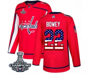 Men Adidas Washington Capitals #22 Madison Bowey Authentic Red USA Flag Fashion 2018 Stanley Cup Final Champions NHL Jersey