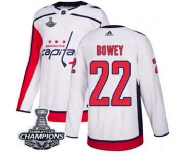 Men Adidas Washington Capitals #22 Madison Bowey Authentic White Away 2018 Stanley Cup Final Champions NHL Jersey