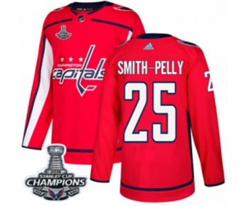 Men Adidas Washington Capitals #25 Devante Smith-Pelly Authentic Red Home 2018 Stanley Cup Final Champions NHL Jersey