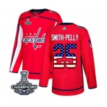 Men Adidas Washington Capitals #25 Devante Smith-Pelly Authentic Red USA Flag Fashion 2018 Stanley Cup Final Champions NHL Jersey