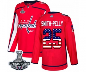 Men Adidas Washington Capitals #25 Devante Smith-Pelly Authentic Red USA Flag Fashion 2018 Stanley Cup Final Champions NHL Jersey