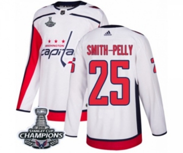 Men Adidas Washington Capitals #25 Devante Smith-Pelly Authentic White Away 2018 Stanley Cup Final Champions NHL Jersey