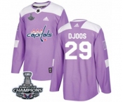 Men Adidas Washington Capitals #29 Christian Djoos Authentic Purple Fights Cancer Practice 2018 Stanley Cup Final Champions NHL Jersey