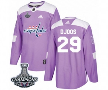 Men Adidas Washington Capitals #29 Christian Djoos Authentic Purple Fights Cancer Practice 2018 Stanley Cup Final Champions NHL Jersey