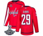 Men Adidas Washington Capitals #29 Christian Djoos Authentic Red Home 2018 Stanley Cup Final Champions NHL Jersey