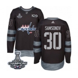 Men Adidas Washington Capitals #30 Ilya Samsonov Authentic Black 1917-2017 100th Anniversary 2018 Stanley Cup Final Champions NHL Jersey