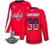 Men Adidas Washington Capitals #30 Ilya Samsonov Authentic Red USA Flag Fashion 2018 Stanley Cup Final Champions NHL Jersey