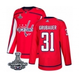 Men Adidas Washington Capitals #31 Philipp Grubauer Authentic Red Home 2018 Stanley Cup Final Champions NHL Jersey