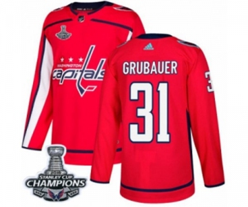 Men Adidas Washington Capitals #31 Philipp Grubauer Authentic Red Home 2018 Stanley Cup Final Champions NHL Jersey