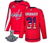 Men Adidas Washington Capitals #31 Philipp Grubauer Authentic Red USA Flag Fashion 2018 Stanley Cup Final Champions NHL Jersey