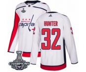 Men Adidas Washington Capitals #32 Dale Hunter Authentic White Away 2018 Stanley Cup Final Champions NHL Jersey