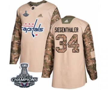 Men Adidas Washington Capitals #34 Jonas Siegenthaler Authentic Camo Veterans Day Practice 2018 Stanley Cup Final Champions NHL Jersey