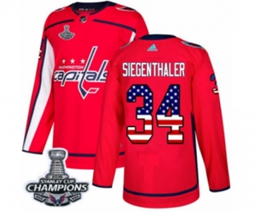 Men Adidas Washington Capitals #34 Jonas Siegenthaler Authentic Red USA Flag Fashion 2018 Stanley Cup Final Champions NHL Jersey