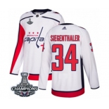 Men Adidas Washington Capitals #34 Jonas Siegenthaler Authentic White Away 2018 Stanley Cup Final Champions NHL Jersey