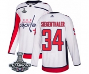 Men Adidas Washington Capitals #34 Jonas Siegenthaler Authentic White Away 2018 Stanley Cup Final Champions NHL Jersey