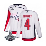 Men Adidas Washington Capitals #4 Taylor Chorney Authentic White Away 2018 Stanley Cup Final Champions NHL Jersey