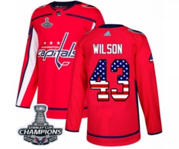 Men Adidas Washington Capitals #43 Tom Wilson Authentic Red USA Flag Fashion 2018 Stanley Cup Final Champions NHL Jersey