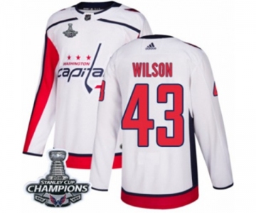 Men Adidas Washington Capitals #43 Tom Wilson Authentic White Away 2018 Stanley Cup Final Champions NHL Jersey