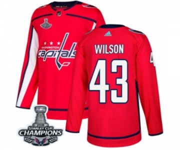 Men Adidas Washington Capitals #43 Tom Wilson Premier Red Home 2018 Stanley Cup Final Champions NHL Jersey