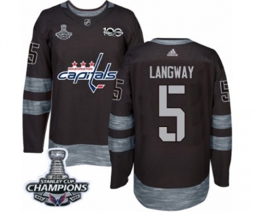 Men Adidas Washington Capitals #5 Rod Langway Authentic Black 1917-2017 100th Anniversary 2018 Stanley Cup Final Champions NHL Jersey